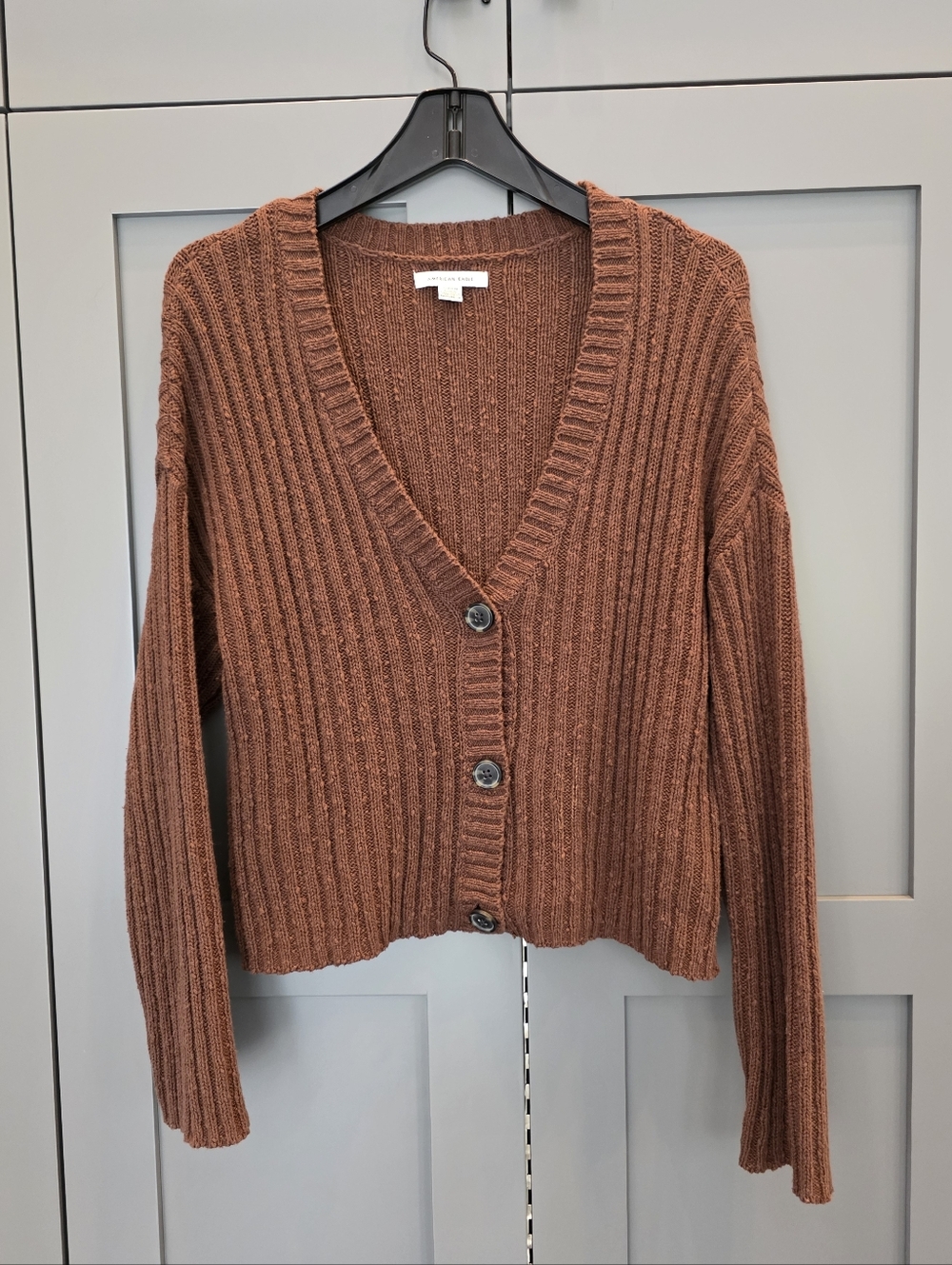 American Eagle Chocolate Brown Button Up V-neck Cardigan Preppy Academia NWOT